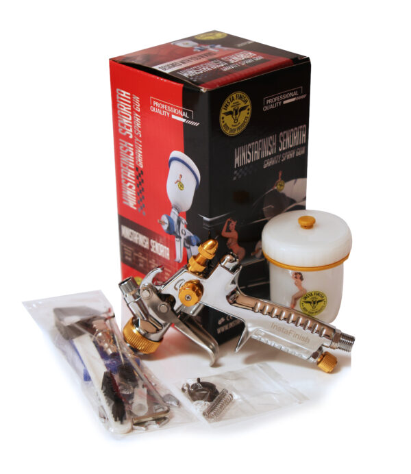 Insta Finish Senorita Mini Jet HVLP .08mm W/.125L Platic Cup, Silver & Gold - Image 2